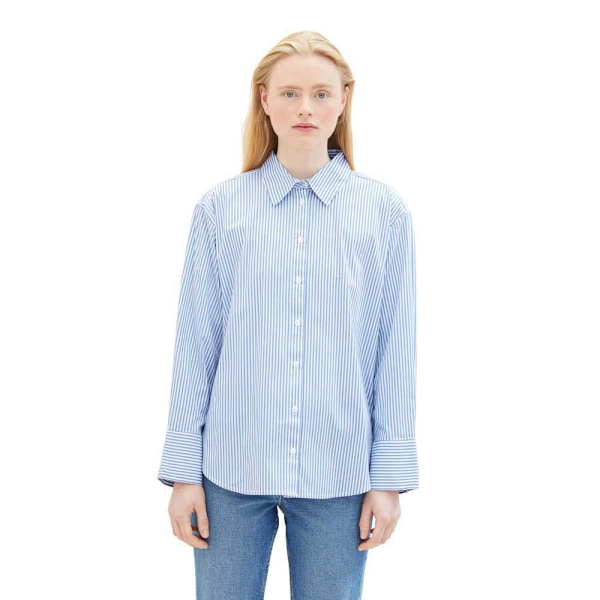Tom Tailor Striped Poplin Skjorte Blå M Kvinde