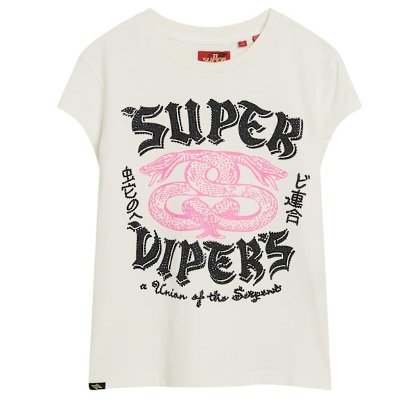 Superdry Embellished Poster Cap Lyhythihainen T-paita Beige M Nainen