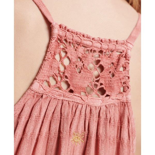 Superdry Kjole Vintage Long Halter Cami Rosa XL Kvinde