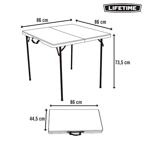 Lifetime Taitettava Pöytä 86x86x73.5 Cm Valkoinen