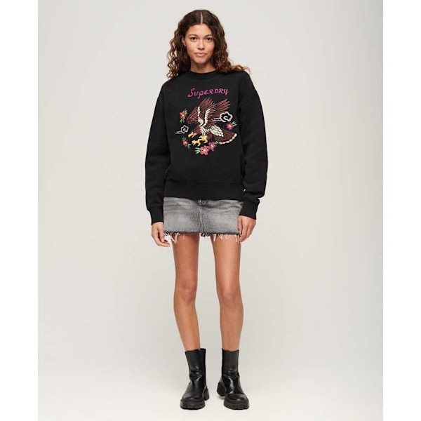 Superdry Suika Embroidered Loose Sweatshirt Sort S Kvinde