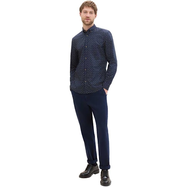 Tom Tailor Fitted Printed Poplin Skjorte Med Lange ærmer Blå XL Mand