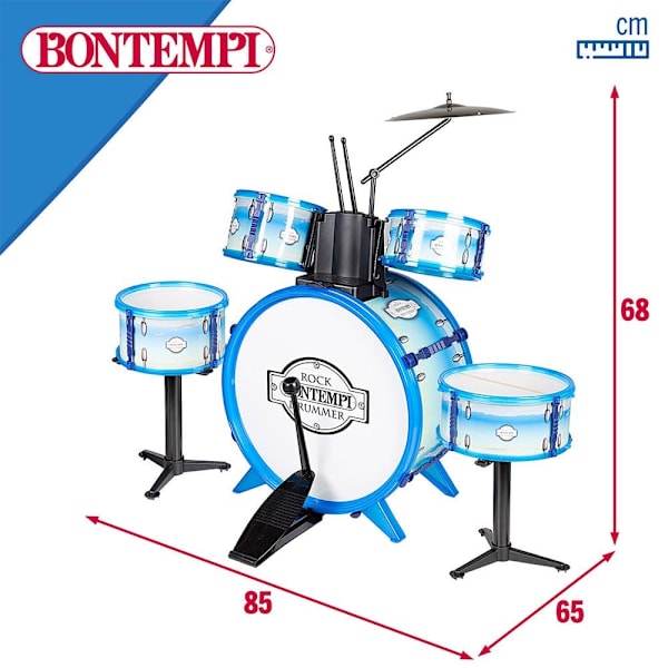 Bontempi Sininen Lapsi Akku Musical 5 Rummut Kanssa Jakkara Sininen