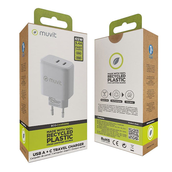 Muvit For Change Usb-c Väggladdare Pd 45w + Pd 20w
