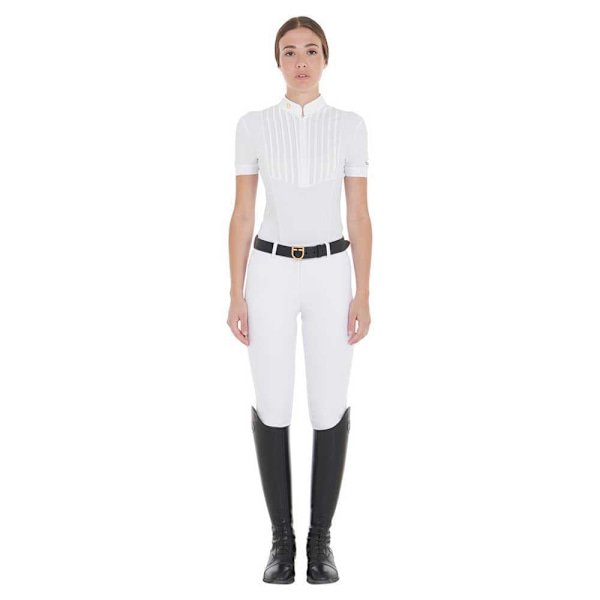 Equestro Fit Pleated Cotton Lyhythihainen Pikeepaita Valkoinen XL