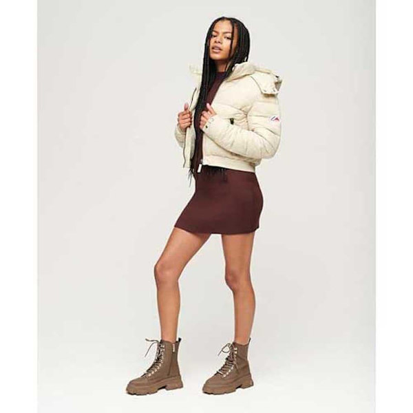 Superdry Puffer Jakke Crop Fuji Beige XS Kvinde