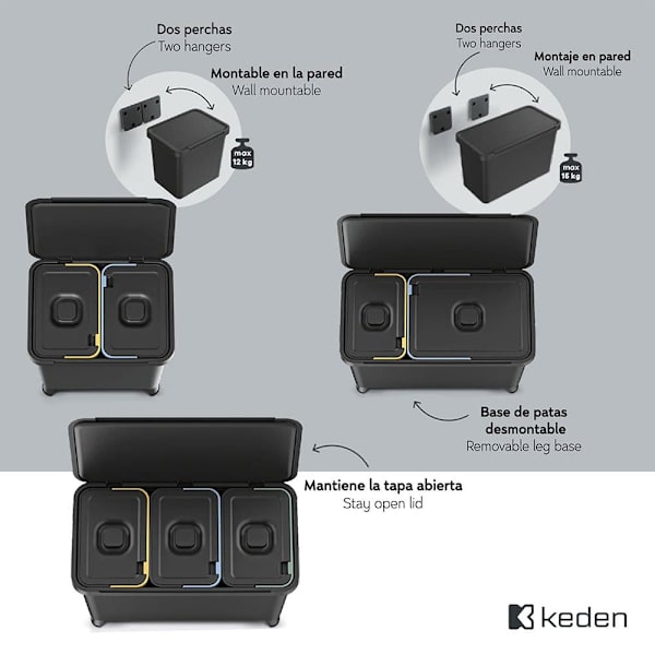 Keden Återvinningstunna 1x10l+1x23l Systema 57x29x41 Cm Durchsichtig
