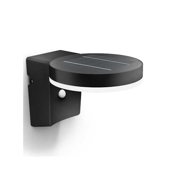 Philips Ultraeffektiv Rund Solcelle-væglampe Ip44 3000k 1.3w 250 Lumens Sort