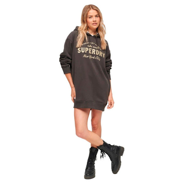 Superdry Langærmet Kort Kjole Luxe Metallic Logo Hood Sort 2XS-XS Kvinde