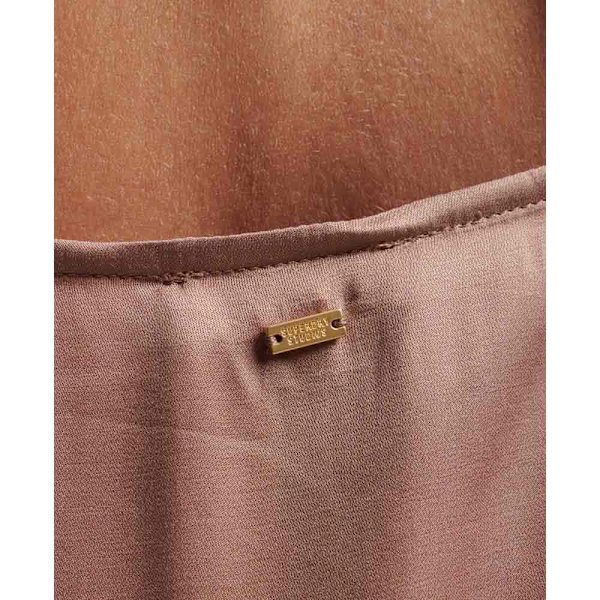Superdry Ærmeløs Midikjole Satin Cami Slip Brun 2XS Kvinde