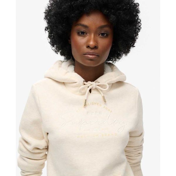 Superdry Luxe Metallic Logo Huvtröja Beige S Kvinna