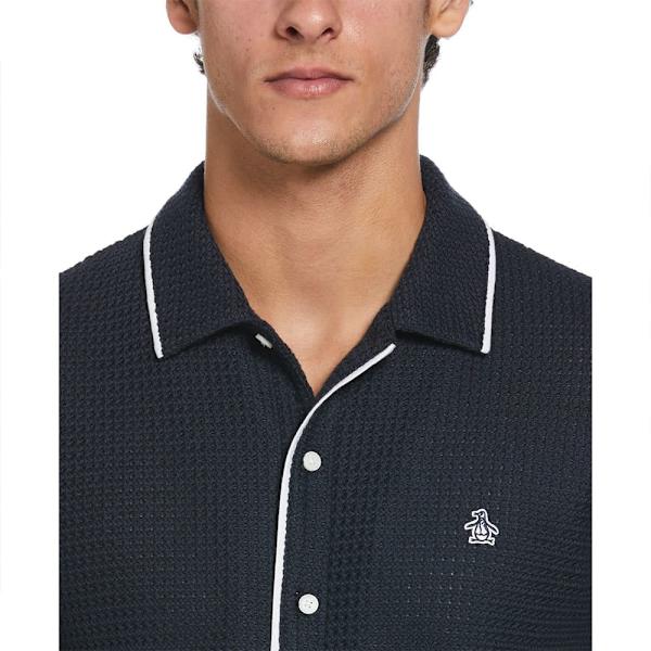Original Penguin Button Front Textured Earl Kortærmet Skjorte Blå S Mand
