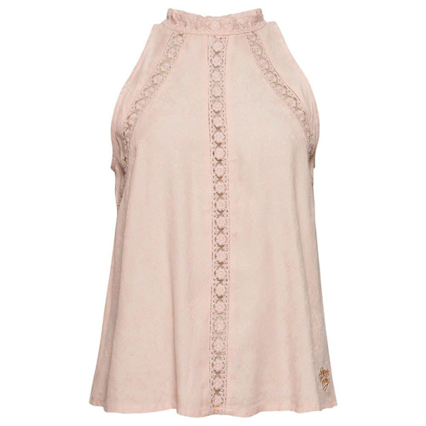 Superdry Hihaton Korkea Kaula-aukkoinen T-paita Lace Pinkki L Nainen