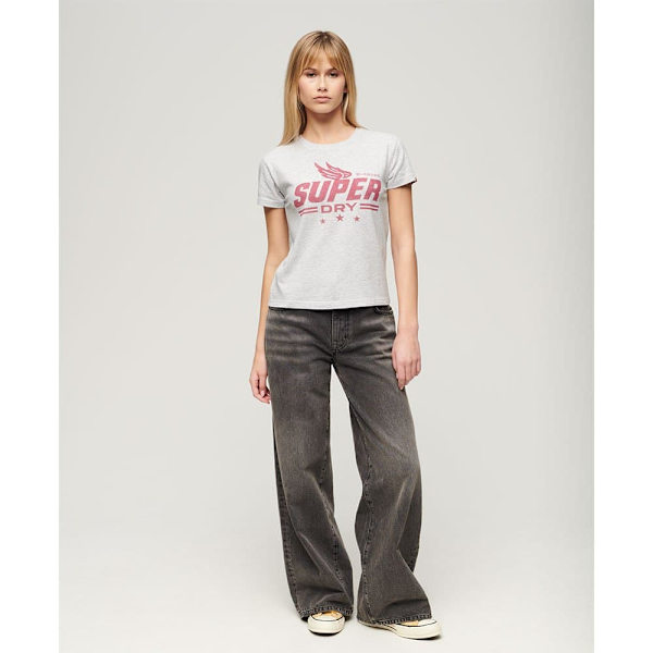 Superdry Archive Kiss Print Fit T-shirt Med Korta ärmar Grå M Kvinna