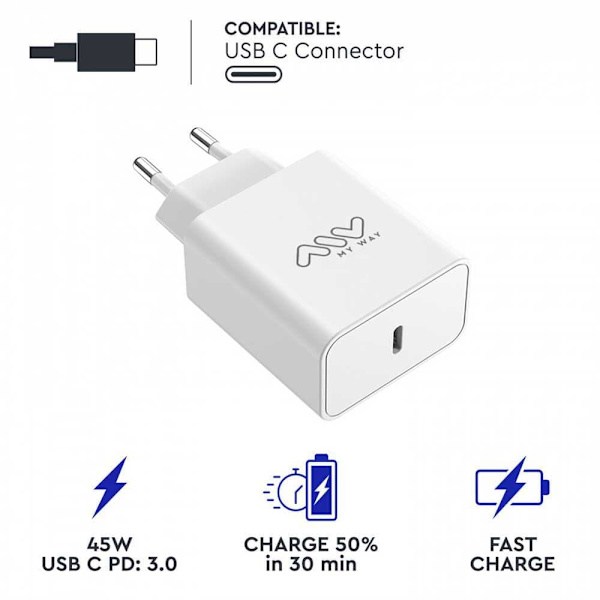 Myway Usb-c Vægoplader Pd 45w Transparent