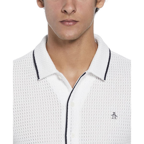 Original Penguin Button Front Textured Earl Kortærmet Skjorte Hvid M Mand