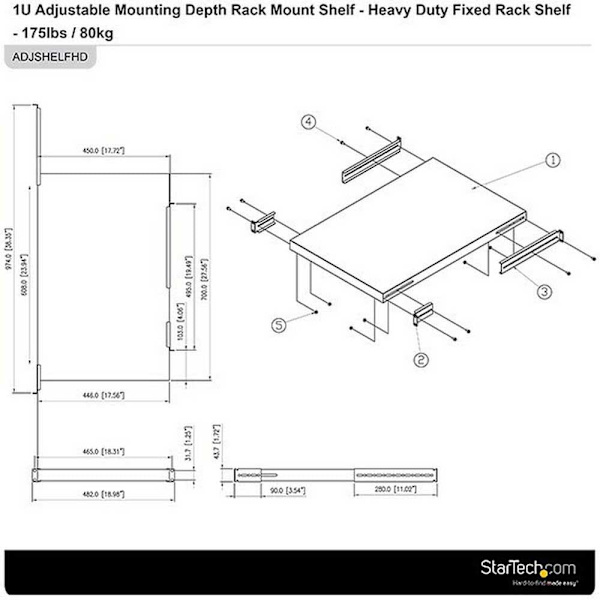 Startech Rack 1u Fixed Shelf Musta