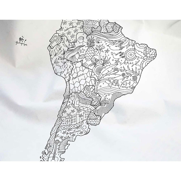 Awesome Maps Värityskarttapyyhe World Map To Color In With Country Specific Doodles Valkoinen