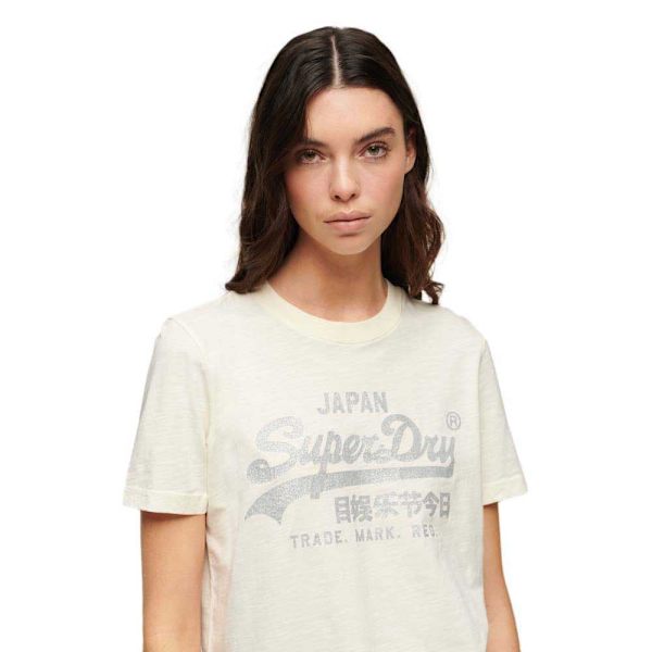 Superdry Metallic Vl Relaxed T-shirt Med Korta ärmar Beige L Kvinna