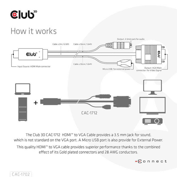 Club 3d Hdmi Vga-kabel 2 M