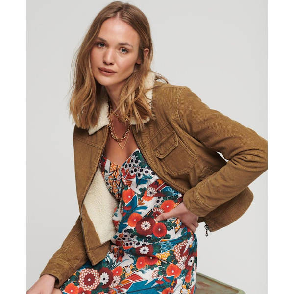 Superdry Jacka Cord Lined Cropped Brun 2XS Kvinna