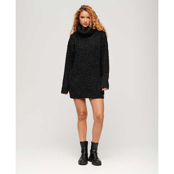 Superdry Cable Langærmet Midi-kjole Sort XS Kvinde