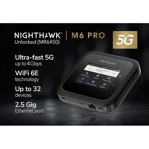 Netgear Bærbar Router Mr6450-100eus Nighthawk Wifi 6e 5g Søvfarvet