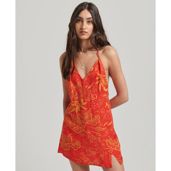 Superdry Kjole Vintage Mini Slip Halter Rød S Kvinde