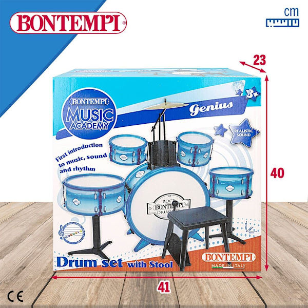 Bontempi Sininen Lapsi Akku Musical 5 Rummut Kanssa Jakkara Sininen