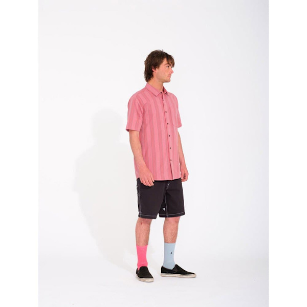 Volcom Newbar Stripe Kortærmet Skjorte Rosa S Mand