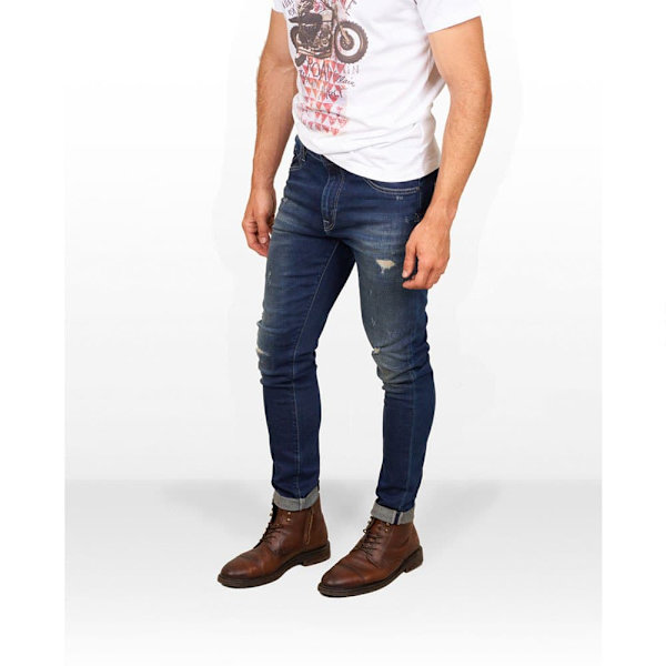 Skull Rider Skinny Distressed Effect Jeans Blå 33 / 32 Mand