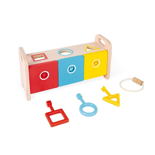 Janod Laatikko Avaimilla Essentiel Shape Sorter Monivärinen 18 Months-3 Years