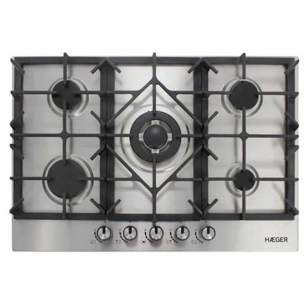 Haeger Gaskogeplade Pg-5gi.006a Wok 75 Cm 5 Brændere Søvfarvet Sort, Rustfrit stål