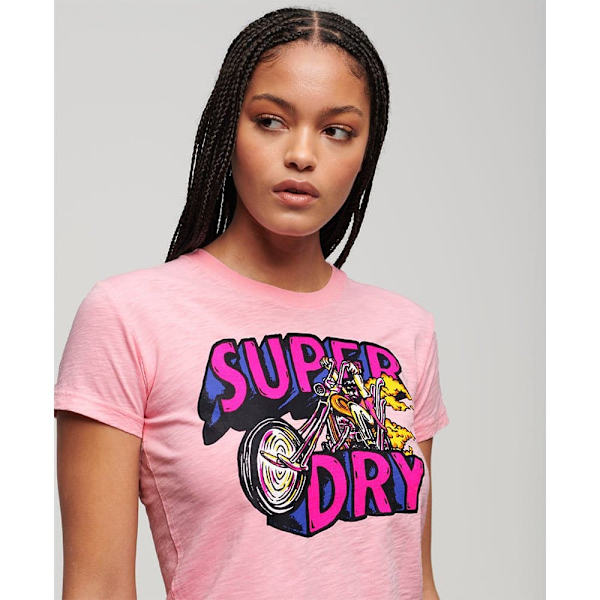Superdry Neon Motor Graphic Fitted T-shirt Med Korta ärmar Rosa XL Kvinna