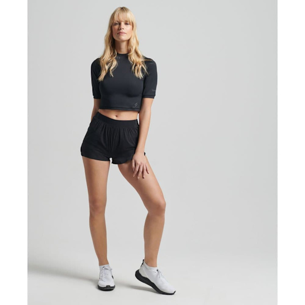 Superdry T-shirt Run 3/4 Tight Crop Sort XL Kvinde
