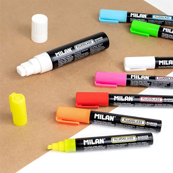 Milan Udstillingsboks Markører Mejselspids 12 Fluoglass 2 4 Mm Blå Farve Blå