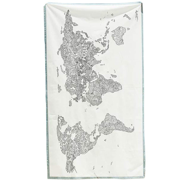 Awesome Maps Målarkarta Handduk World Map To Color In With Country Specific Doodles Vit