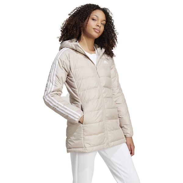 Adidas Essentials 3 Stripes Light Down Parka Beige S Kvinna
