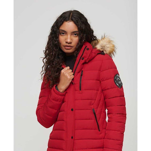 Superdry Puffer Jakke Fuji Longline Rød S Kvinde