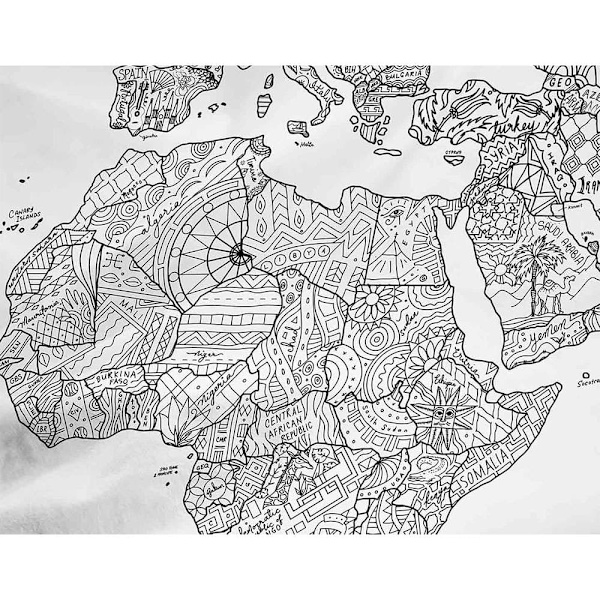 Awesome Maps Målarkarta Handduk World Map To Color In With Country Specific Doodles Vit