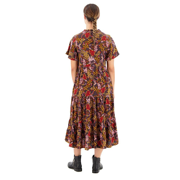 Superdry Kortærmet Midikjole Printed Tiered Brun M Kvinde