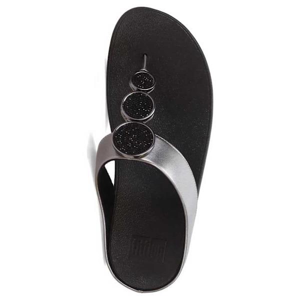 Fitflop Slides Halo Bead-circle Metallic Toe-post Svart EU 39 Kvinna