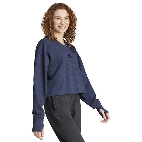 Adidas All Szn Ribbed V Neck Tröja Blå M Kvinna
