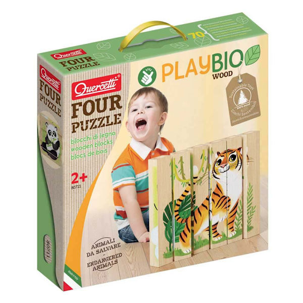 Quercetti Fyra Spela Bio Endangered Animals Puzzle Gul