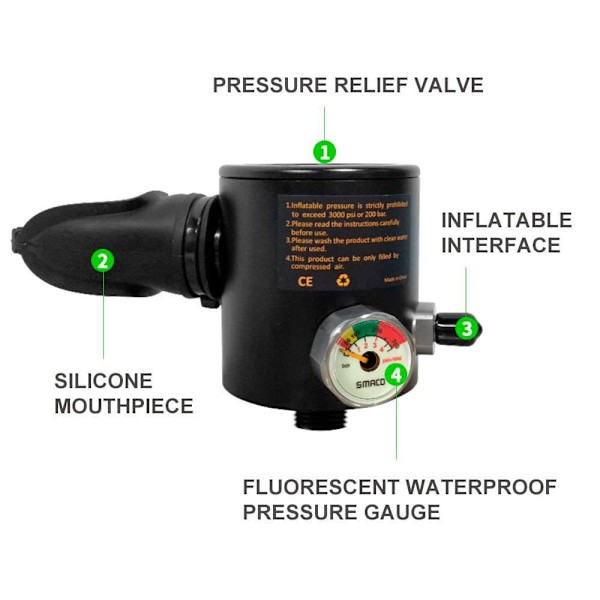 Smaco S300 Air Tank 0.5l+hand Pump Dykkerflaske Sort