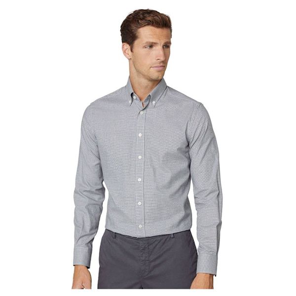 Hackett Houndstooth Skjorte Med Lange ærmer Grå M Mand