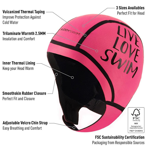 Buddyswim Neopren Hætte Trilaminate Warmth 2.5 Mm Rosa SM