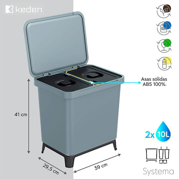 Keden Återvinningstunna 2x10l Systema 39x29x41cm Silver