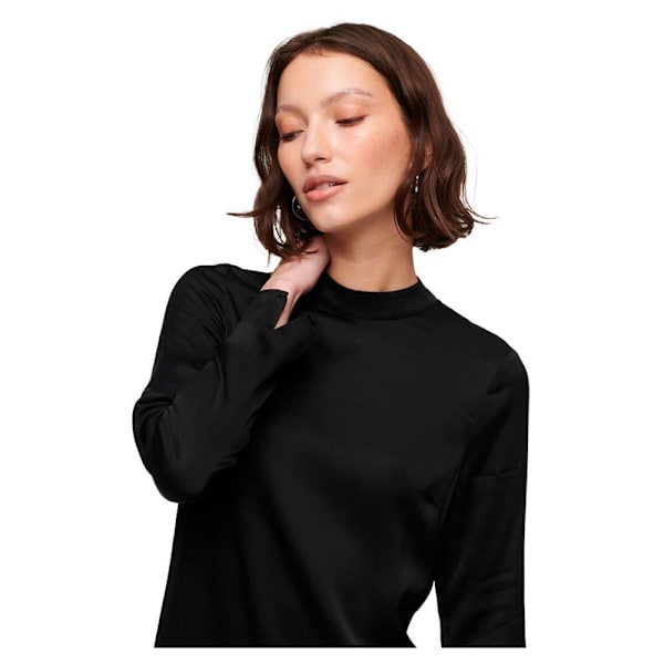 Superdry Satin Mock Neck Langærmet Kort Kjole Sort M Kvinde