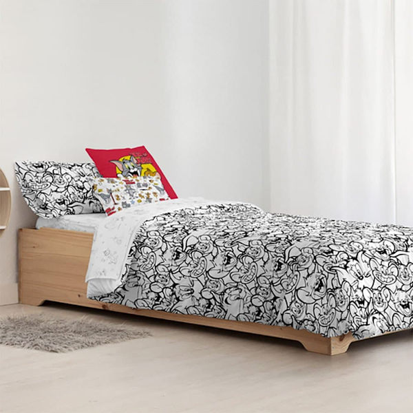 Play Fabrics Dynetæppe Med Knapper Tom & Jerry Sort Og Hvid Til Seng 135/ 140x240 Cm